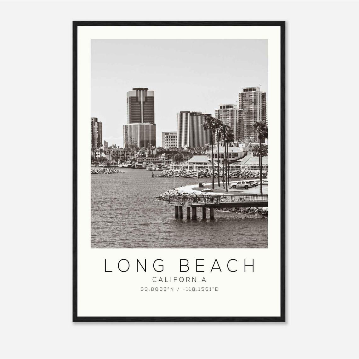 Long Beach California Waterfront Pier Palm Trees Skyline Poster