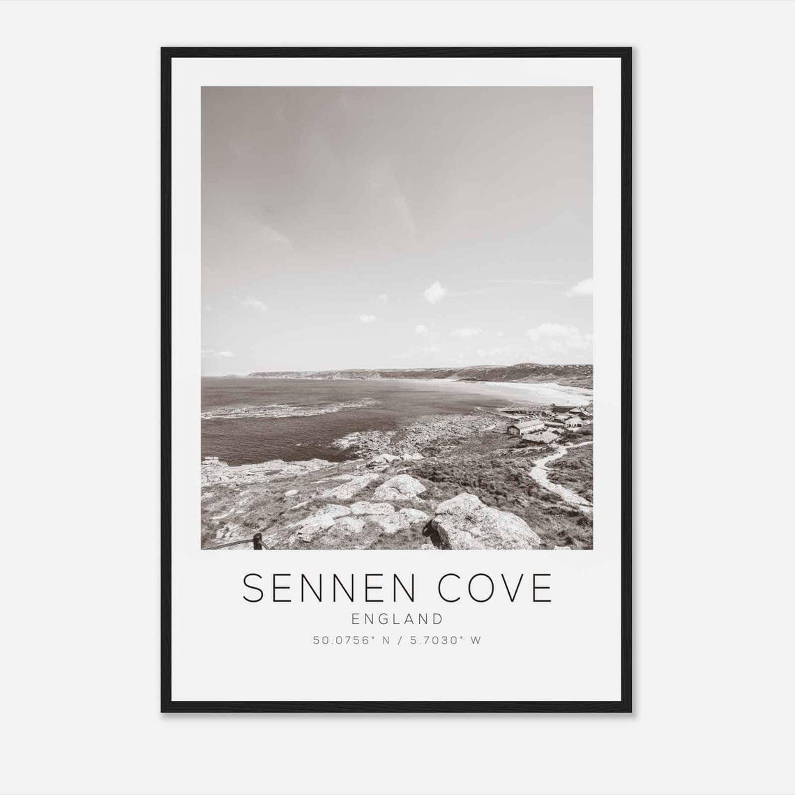 Sennen Cove England Cornwall Coastline Black and White Travel Poster