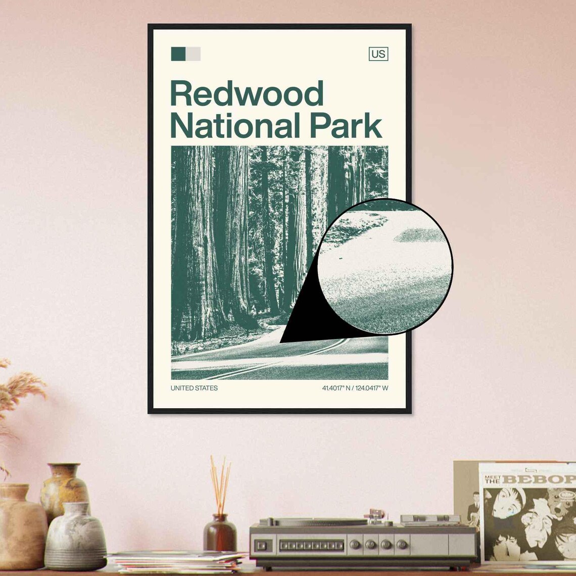 Redwood National Park California Giant Trees Road Duotone Travel Poster - Image 4