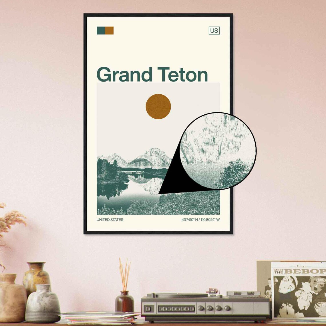 Grand Teton Wyoming Mountain Lake Reflection Minimalist Travel Poster - Image 4