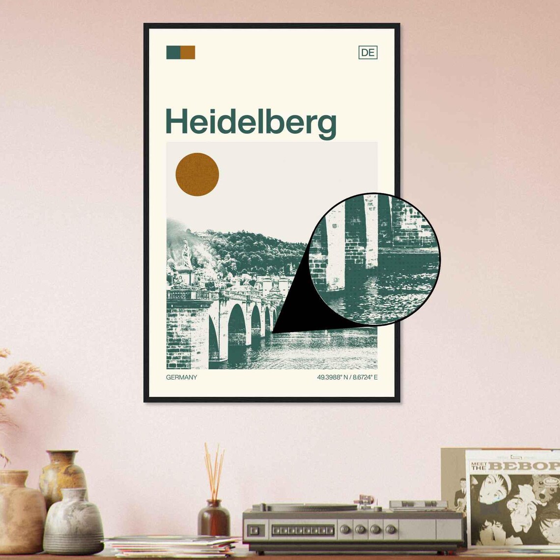 Heidelberg Germany Old Bridge River Sun Minimalist Travel Art Poster - Image 4