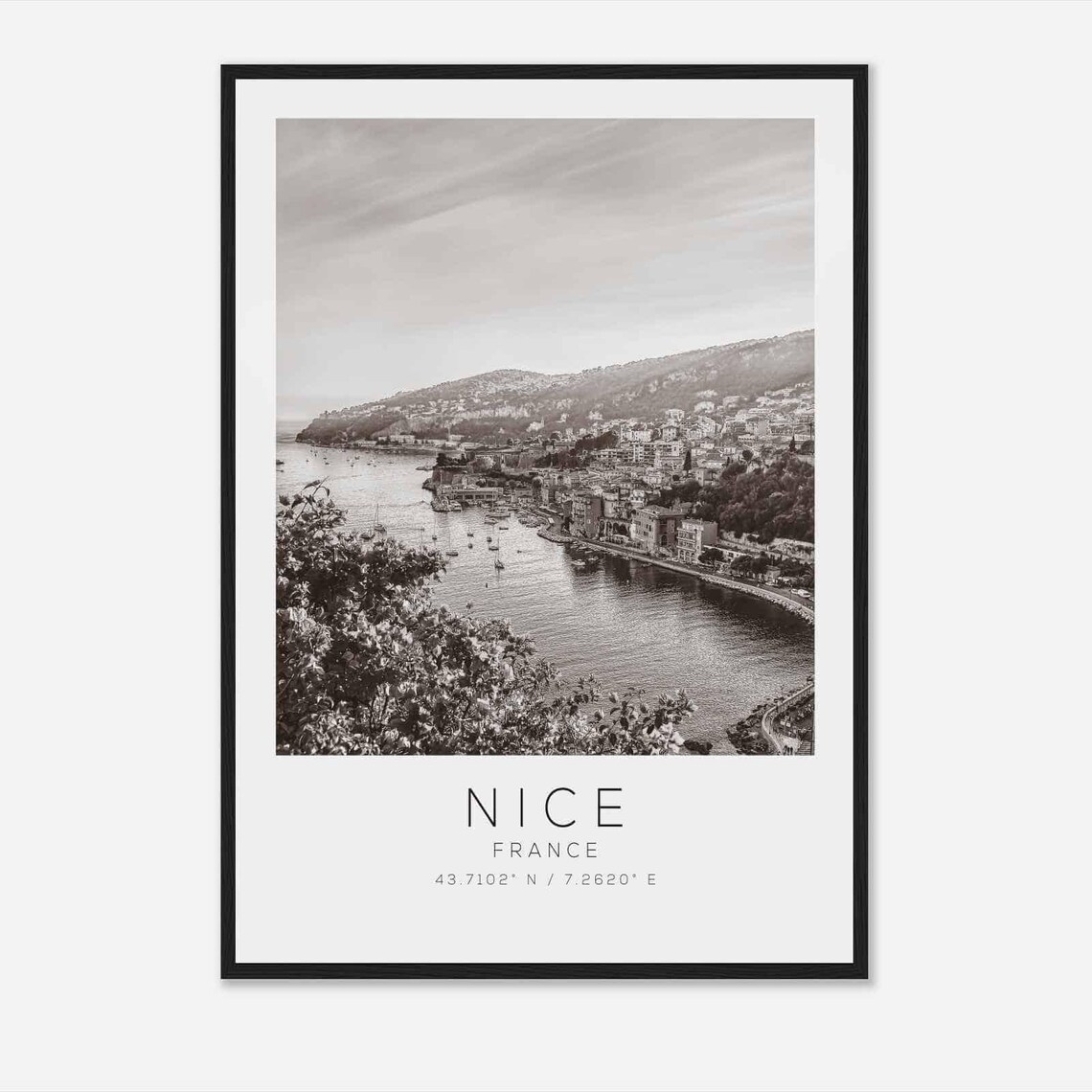 Nice France Mediterranean Bay Harbor Black White Photo Poster