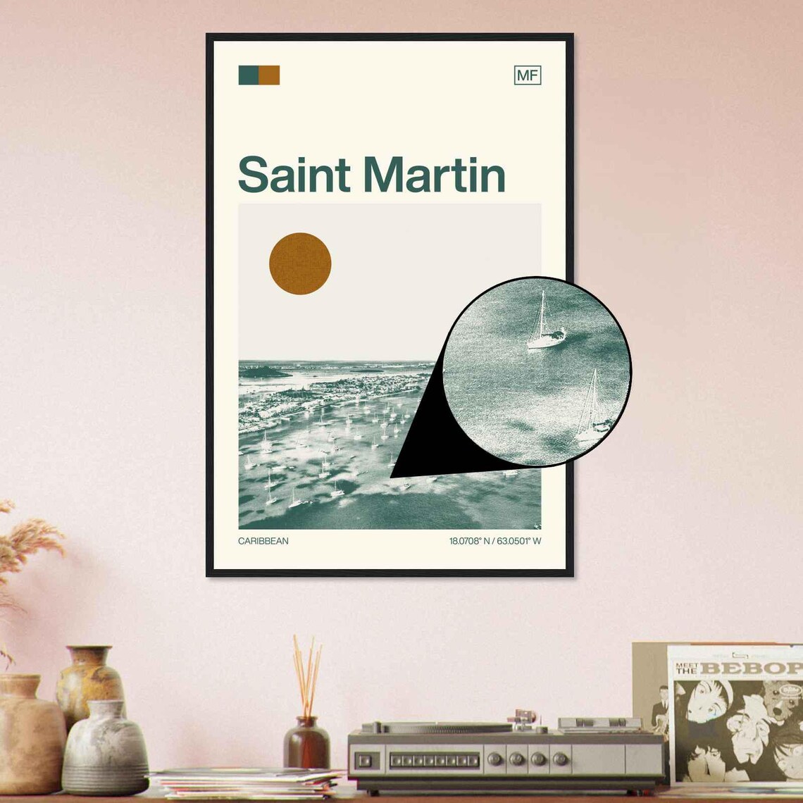Saint Martin Caribbean Marina Sailboats Minimalist Travel Poster - Image 4