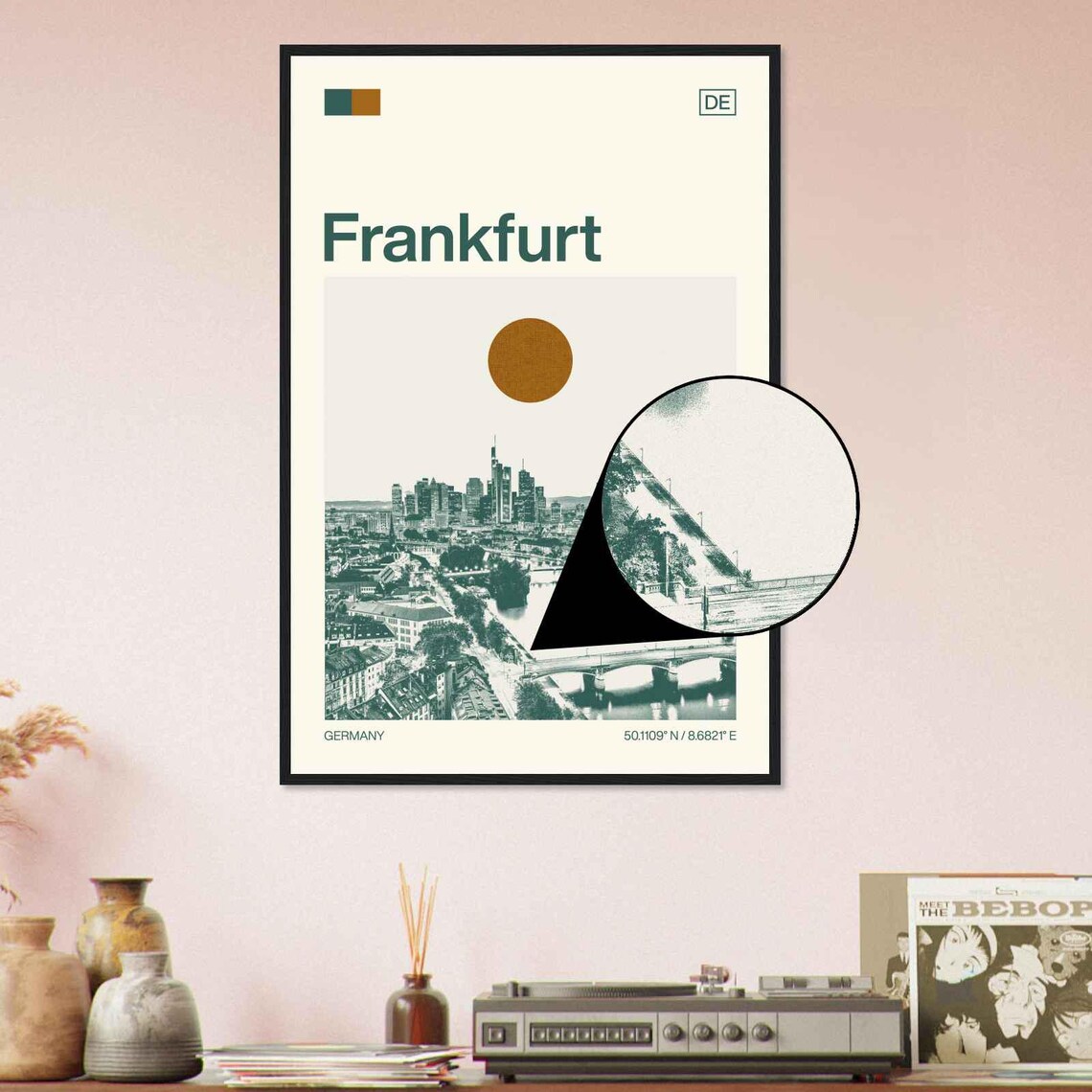 Frankfurt Germany Aerial Skyline Main River Bridge Travel Poster - Image 4