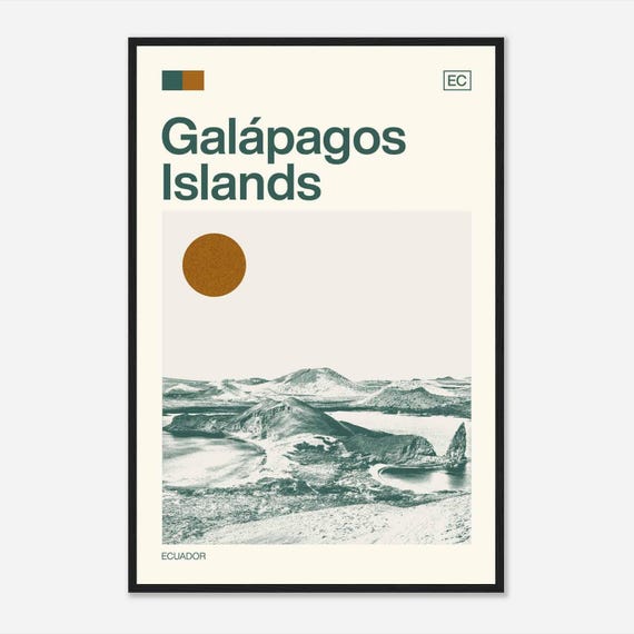 Galapagos Islands Ecuador Minimalist Monochrome Travel Photo Poster