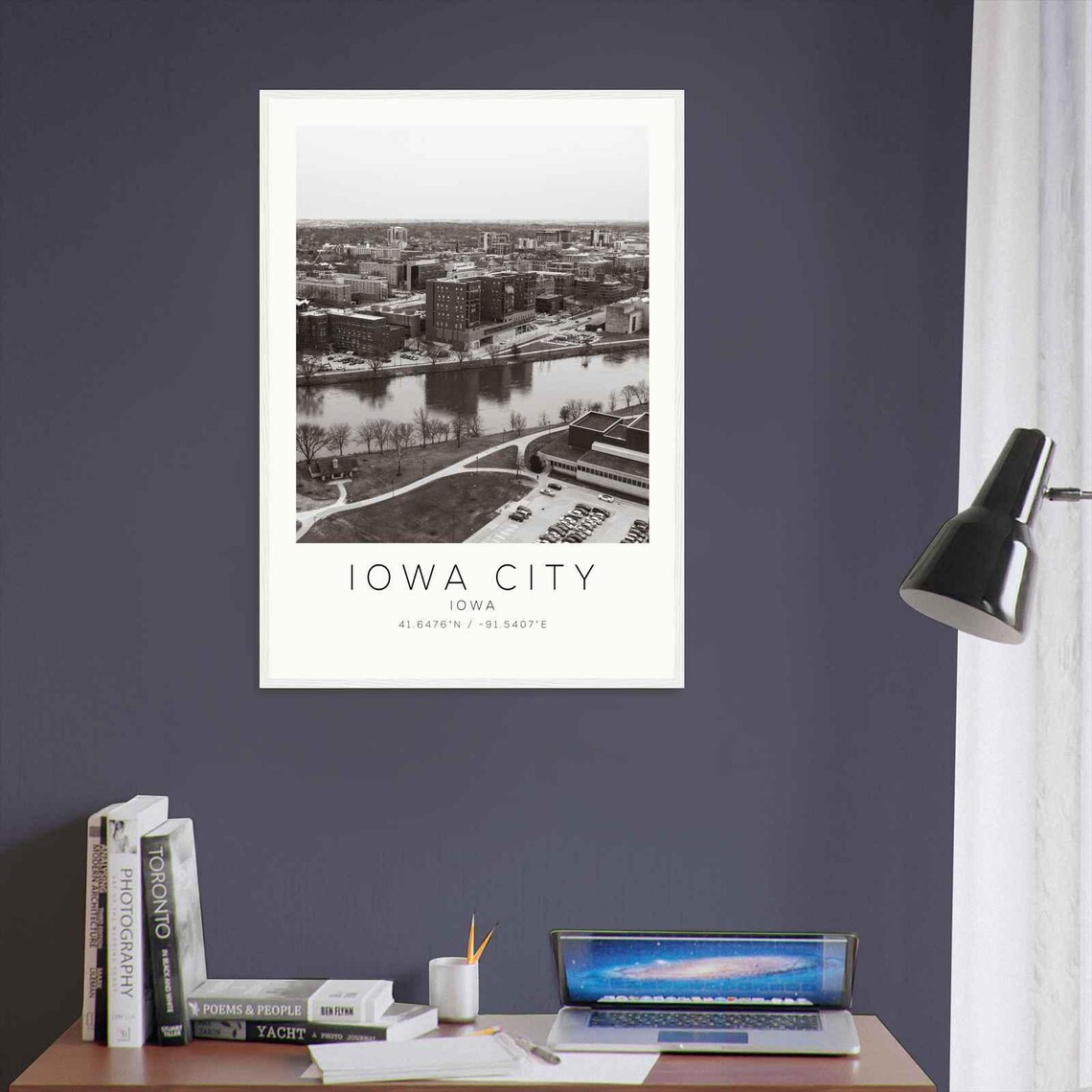 Iowa City Iowa Downtown Aerial River View Black And White Poster - Image 3