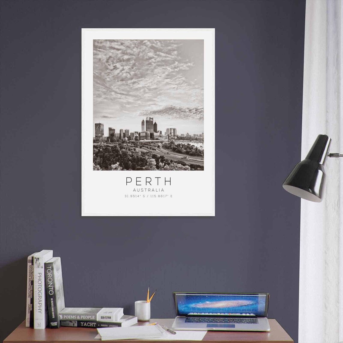 Perth Australia City Skyline Clouds Black White Photo Poster - Image 3