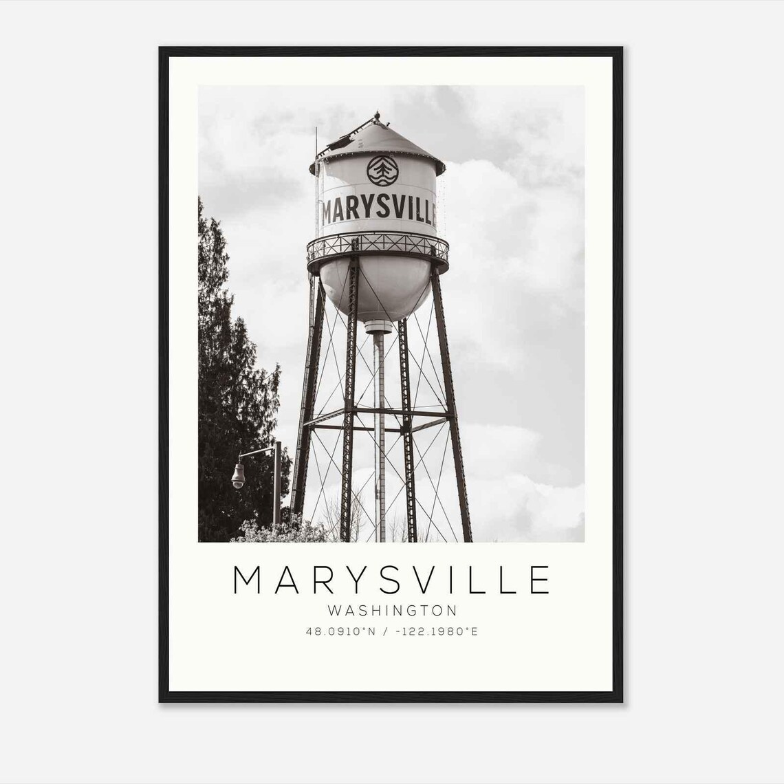 Marysville Washington Historic Water Tower Black And White Poster