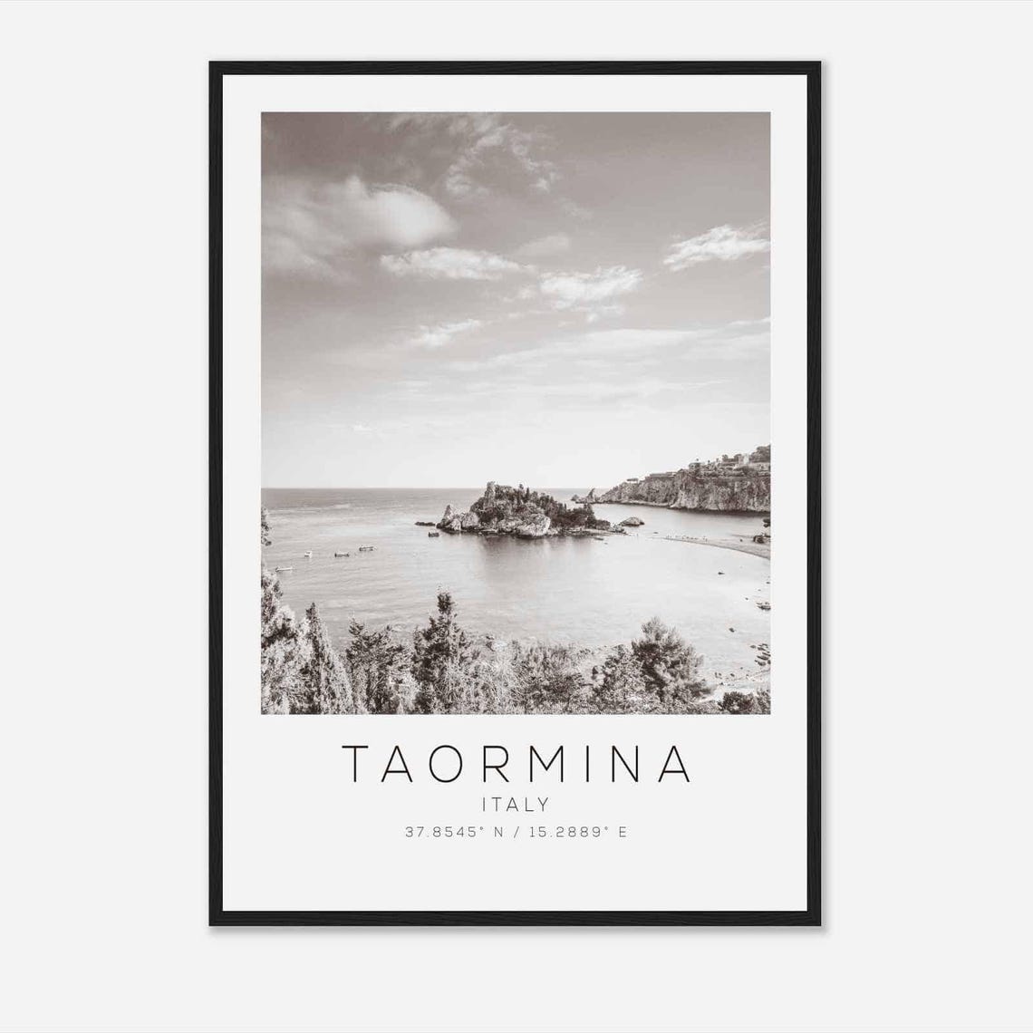 Taormina Italy Travel Photo Poster Bw Taormina Travel Print Minimalist Travel Poster Print