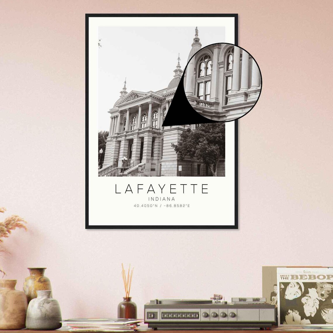 Lafayette Indiana Historic Courthouse Dome Black White Photo Poster - Image 4