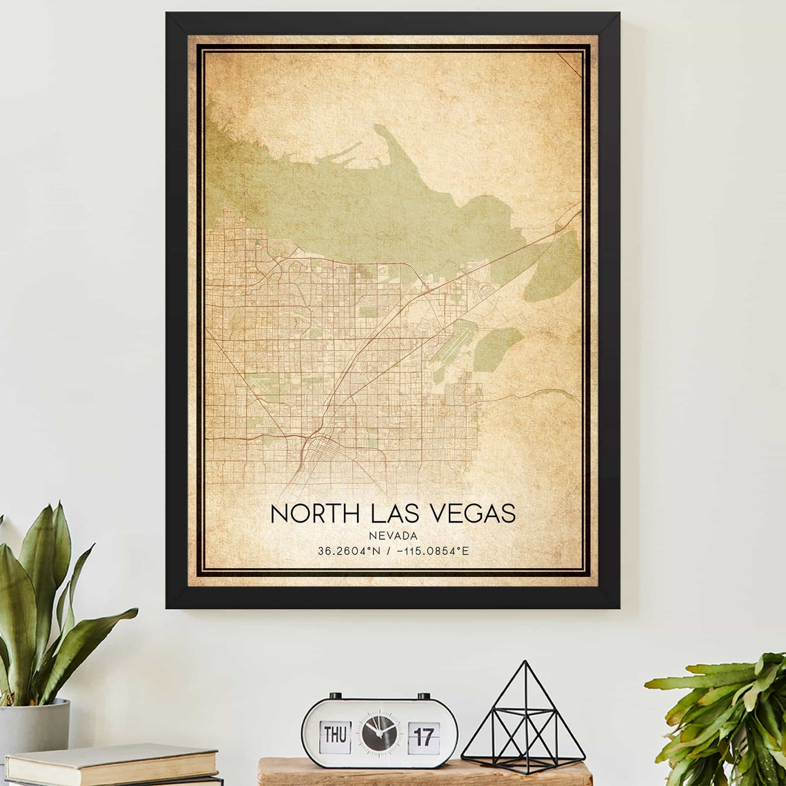 Vintage North Las Vegas Nevada Desert City Map Poster With Coordinates