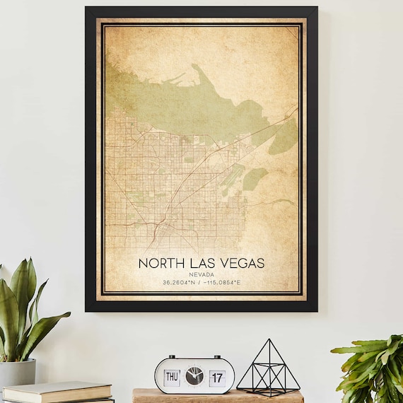 Vintage North Las Vegas Nevada Desert City Map Poster With Coordinates