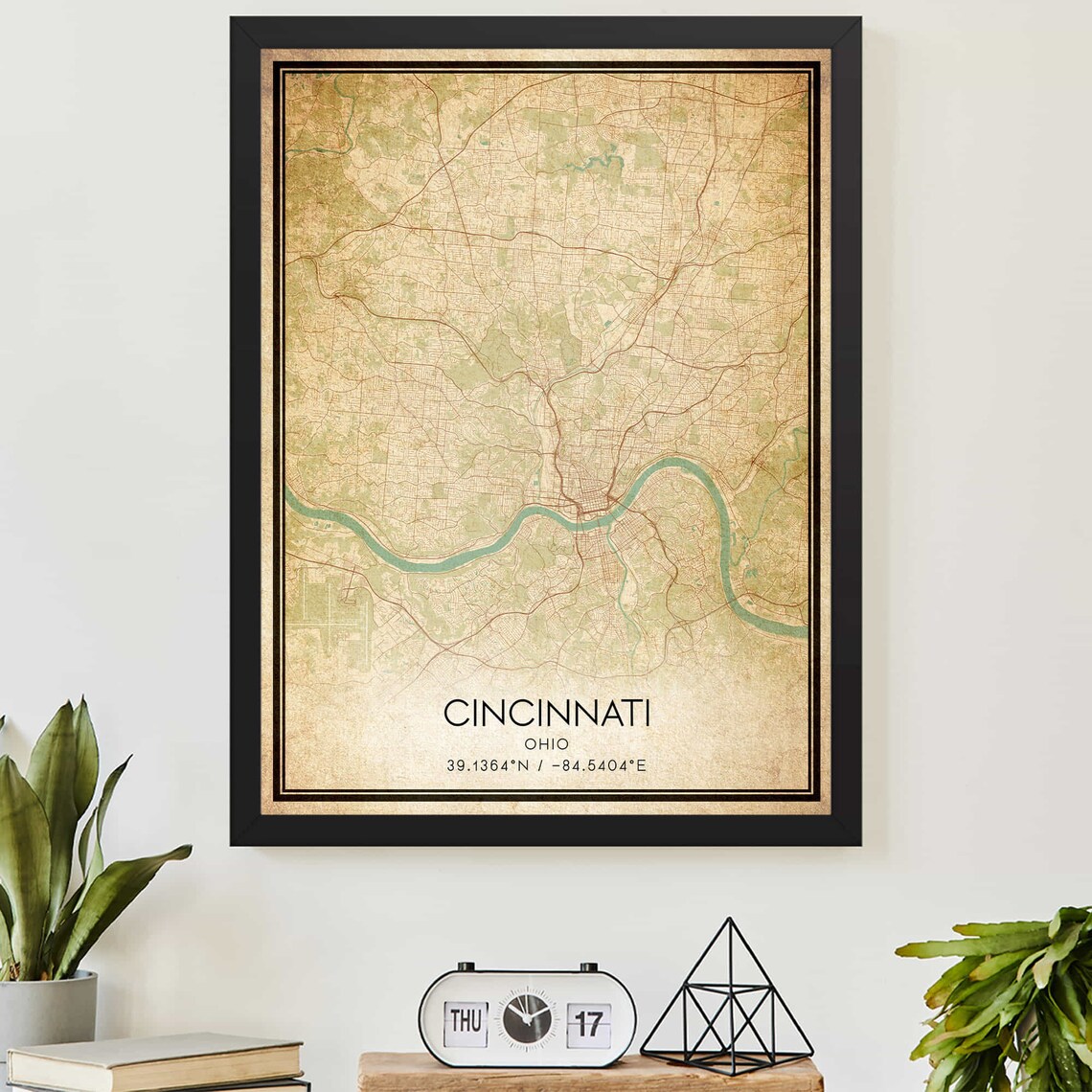 Vintage Cincinnati Ohio Map Poster Print