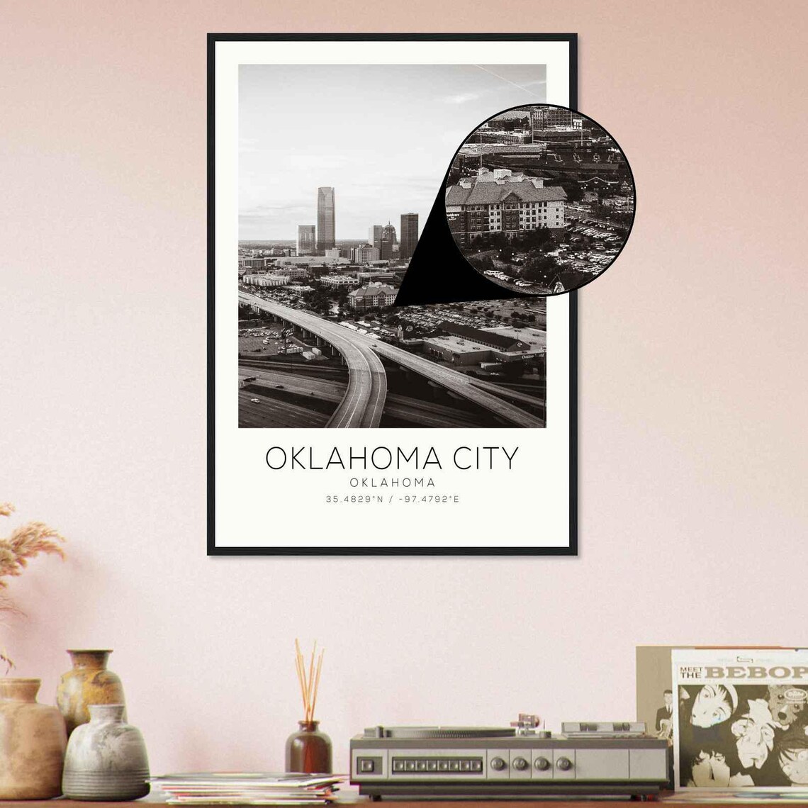 Oklahoma City Highway Aerial Skyline Black and White Photo Poster - Image 4