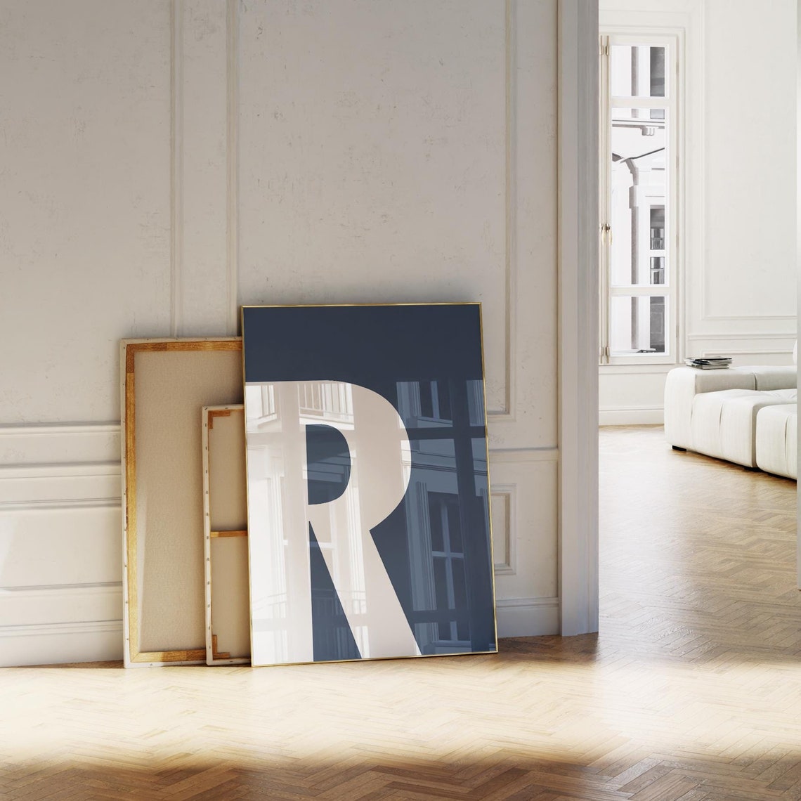 Navy Blue Letter R College Dorm Decor Monogram Nursery Preppy Initial Wall Art