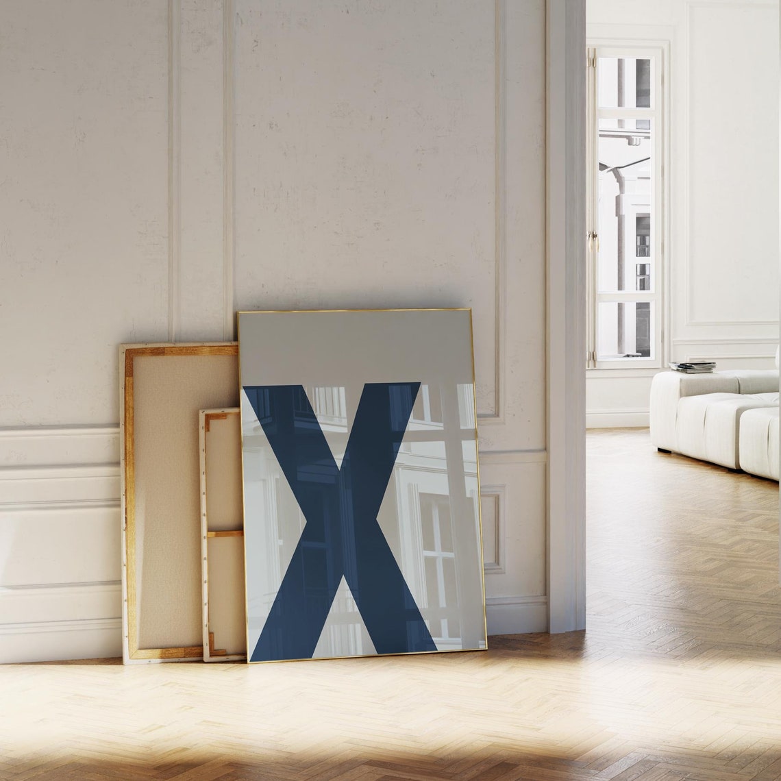 Navy Blue Letter X Minimalist Modern Monogram Alphabet Poster