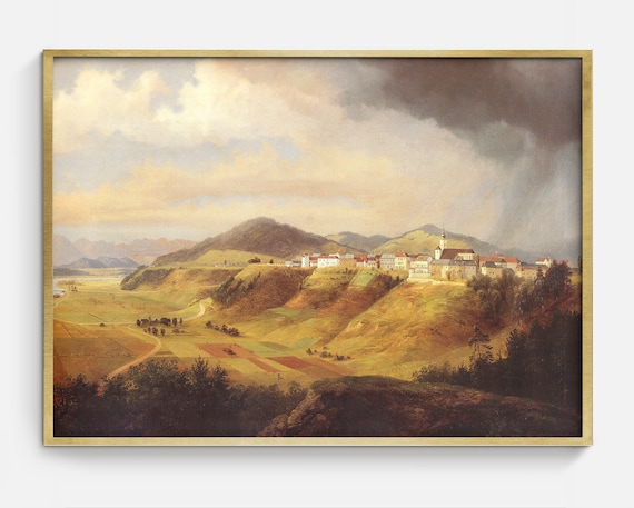 Vintage Landscape Painting Antique Mountain Wall Art Landscape Oil Painting Artwork