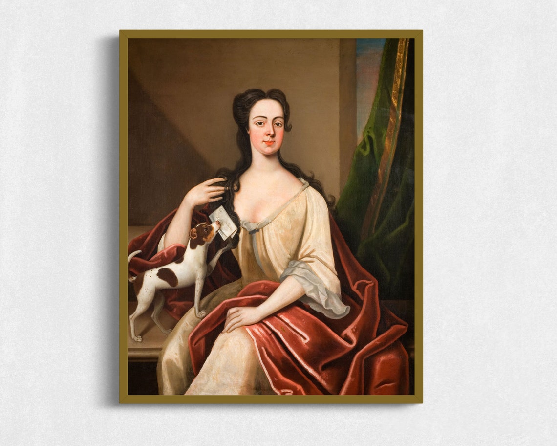 Antique Portrait Painting Of Woman With Dog Lady With Her Dog Art Art Prints For Dog Lovers Vintage Dogs In Art