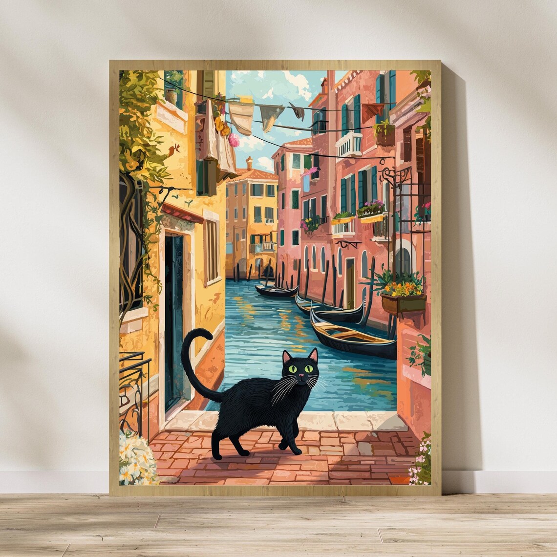 Venice Black Cat Poster, Eclectic Italy Wall Art