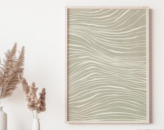 Sage Green Abstract Line Art Art Print
