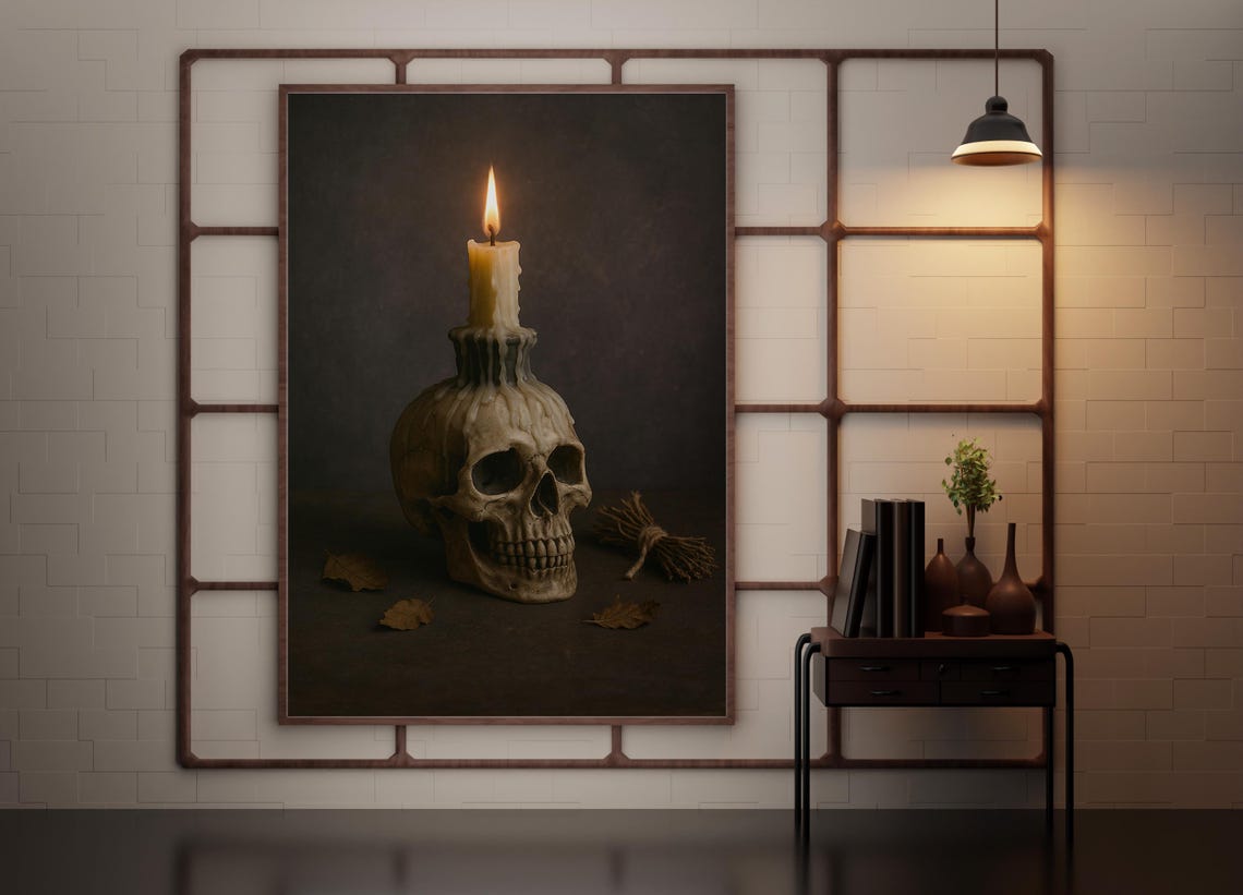 Halloween Skull Candle Holder Gothic Skeleton Decor With Burning