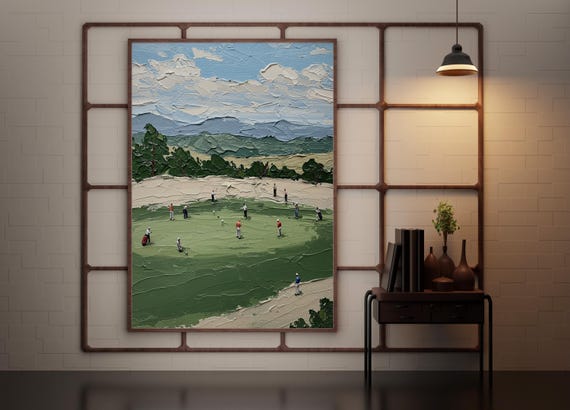 Large Fourperson Tennis Art Abstract Sport Acrylic Green Textured Wall 3d Match