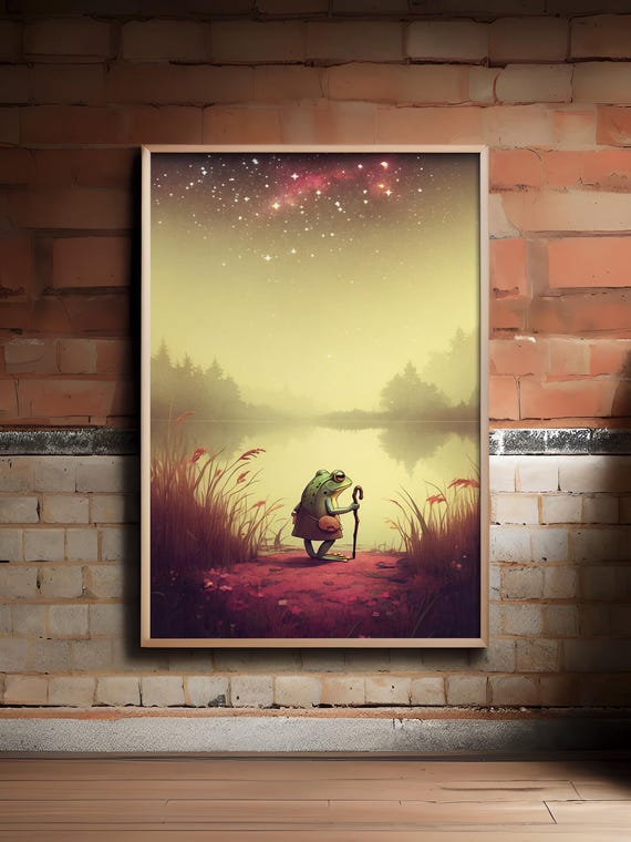 Whimsical Frog Traveler Gift For Friendgift Herlarge Wall Artwall Art Decorwall Decor