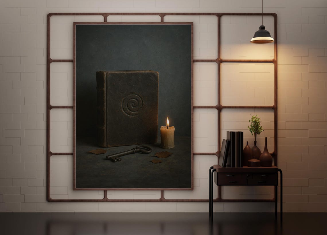 Antique Spell Book with Candle Dark Academia Halloween Poster
