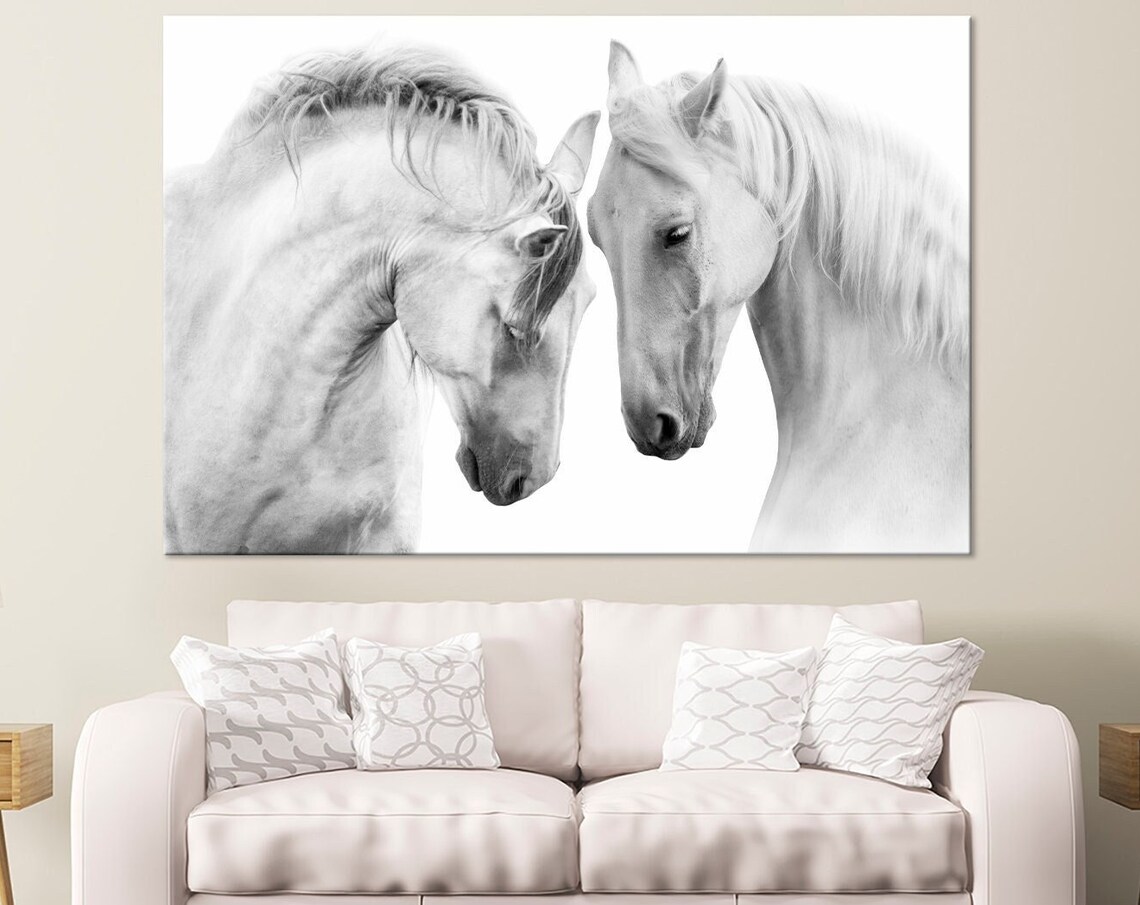 White Horses Pair, Farmhouse Horse Wall Art Print