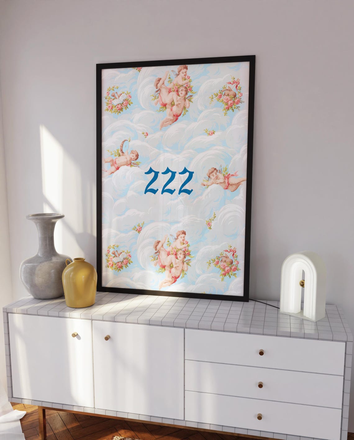 Angel Number 222 Cherubs In Clouds Spiritual Affirmation Poster - Image 3