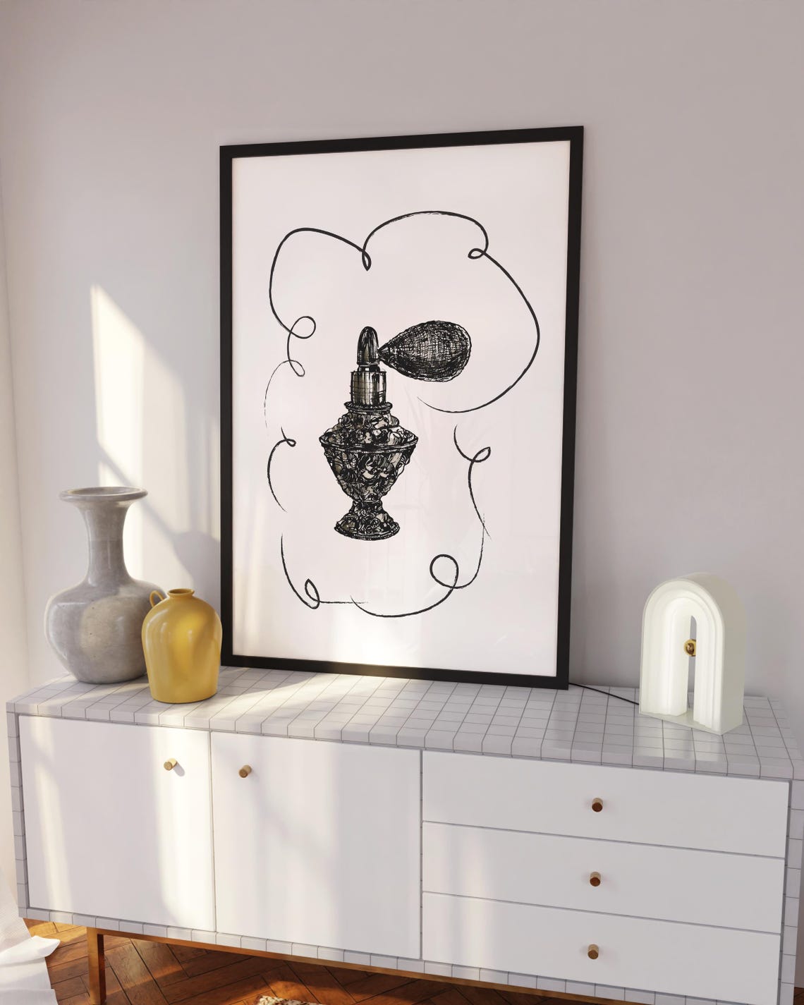 Vintage Perfume Atomizer Bottle Line Art Elegant Wall Poster - Image 3