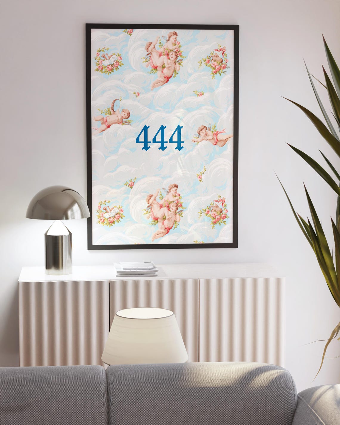 Angel Number 444 Cherubs In Clouds Spiritual Affirmation Poster - Image 3