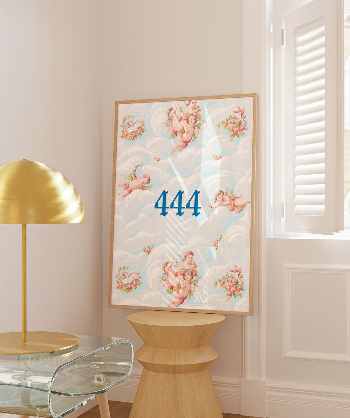 Angel Number 444 Cherubs In Clouds Spiritual Affirmation Poster - Image 2
