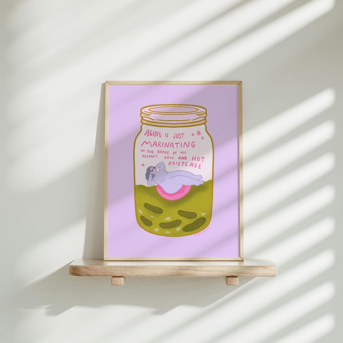 Aging Is Just Purple Pickle Cute Feminine Silly Illustration Art Print