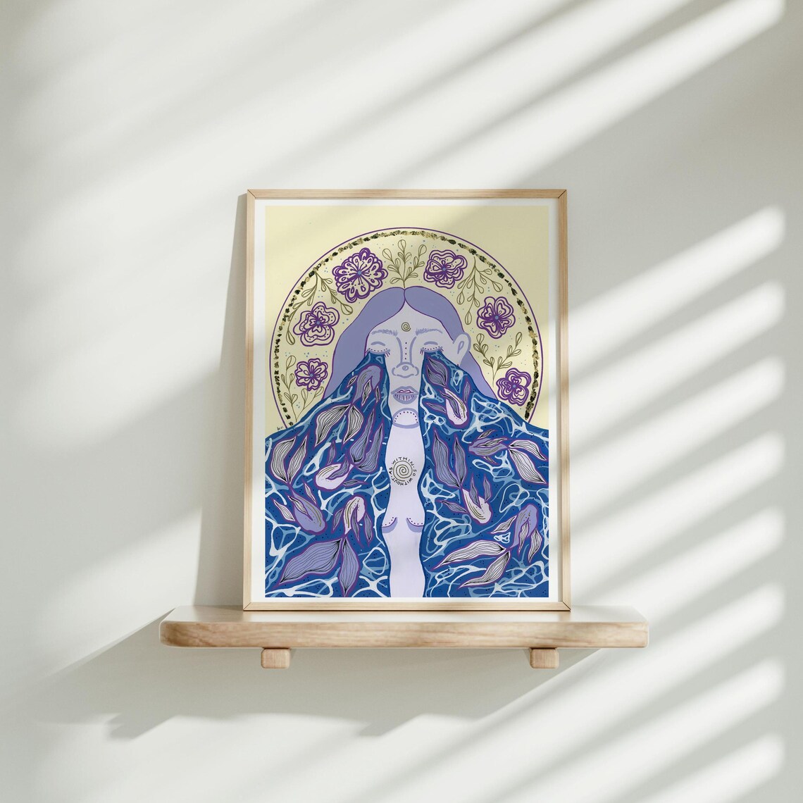 Ocean Eyes Woman Floral Halo Blue Purple Surreal Healing Poster