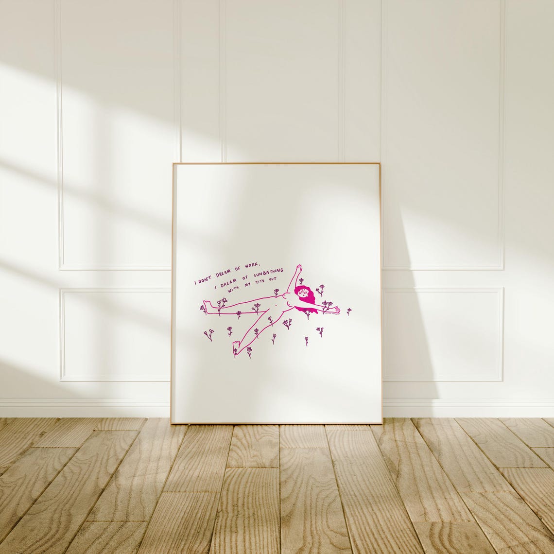 Sunbathing Pink White Feminine Silly Floral Antiwork Funny Illustration Art Print - Image 3