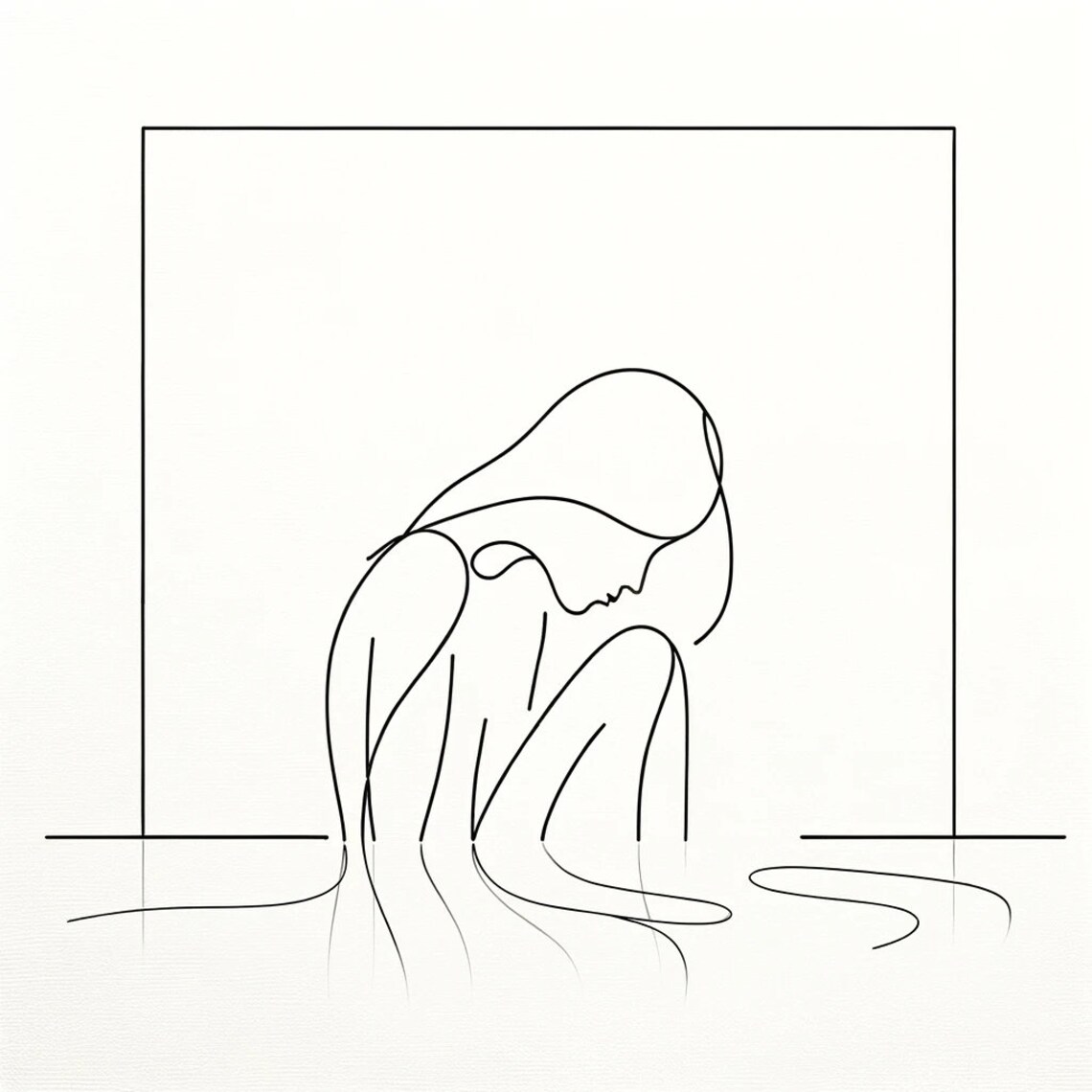 Woman Crouching in Water Minimalist Line Art Bath Figure Poster