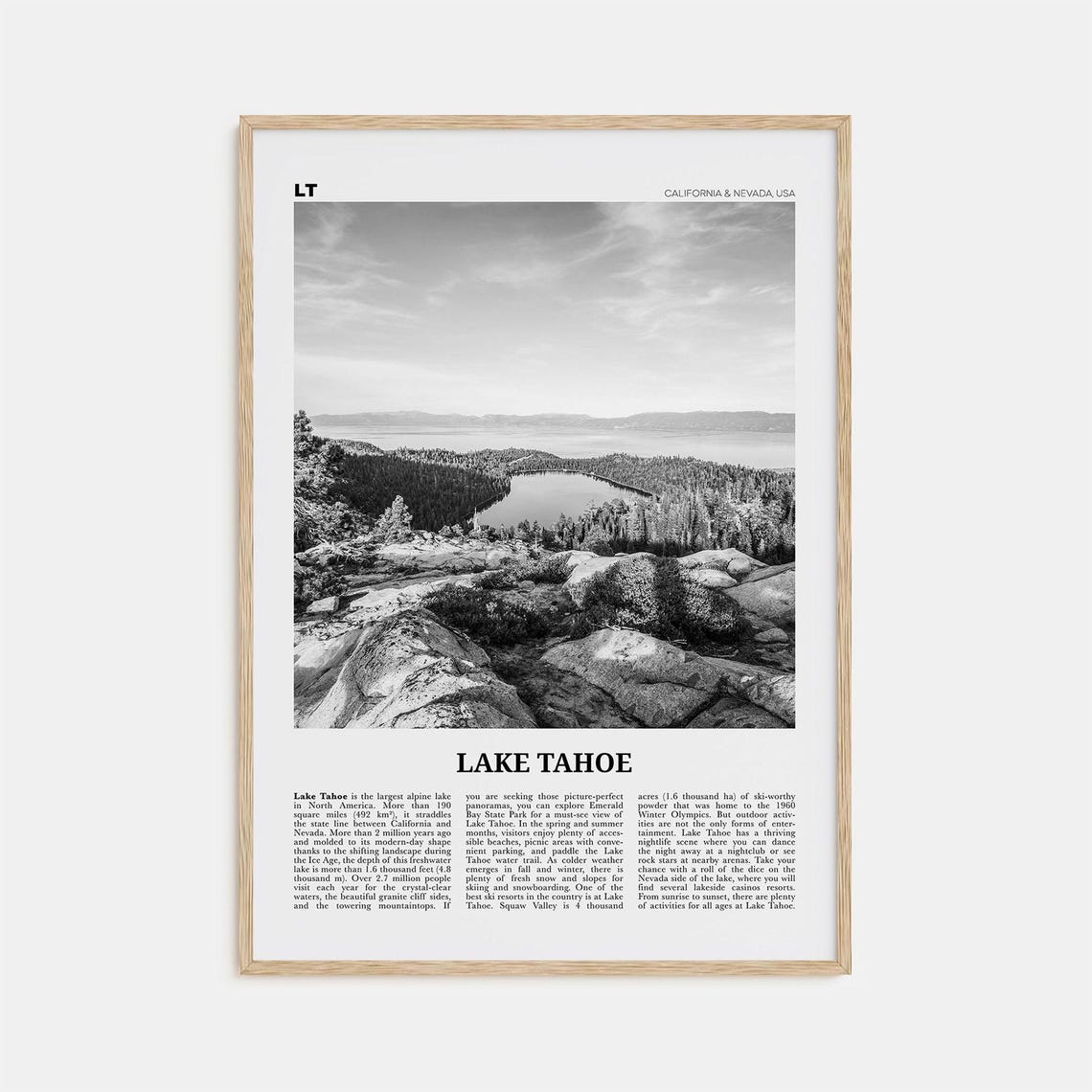 Lake Tahoe Black And White No. 2 Travel Poster