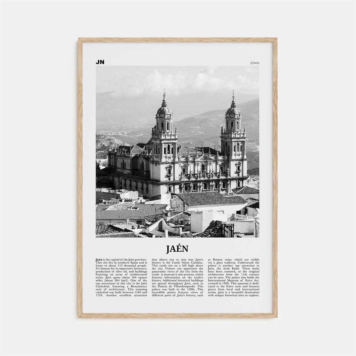 Jaen, Spain Travel Poster in Black and White