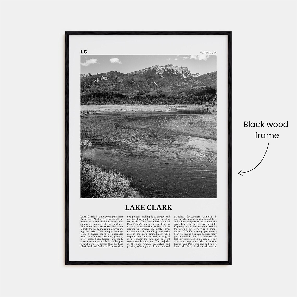 Lake Clark National Park Print Black And White Lake Clark Wall Art Lake Clark Poster Lake Clark Photo Lake Clark Wall Dcor Alaska Usa - Image 3