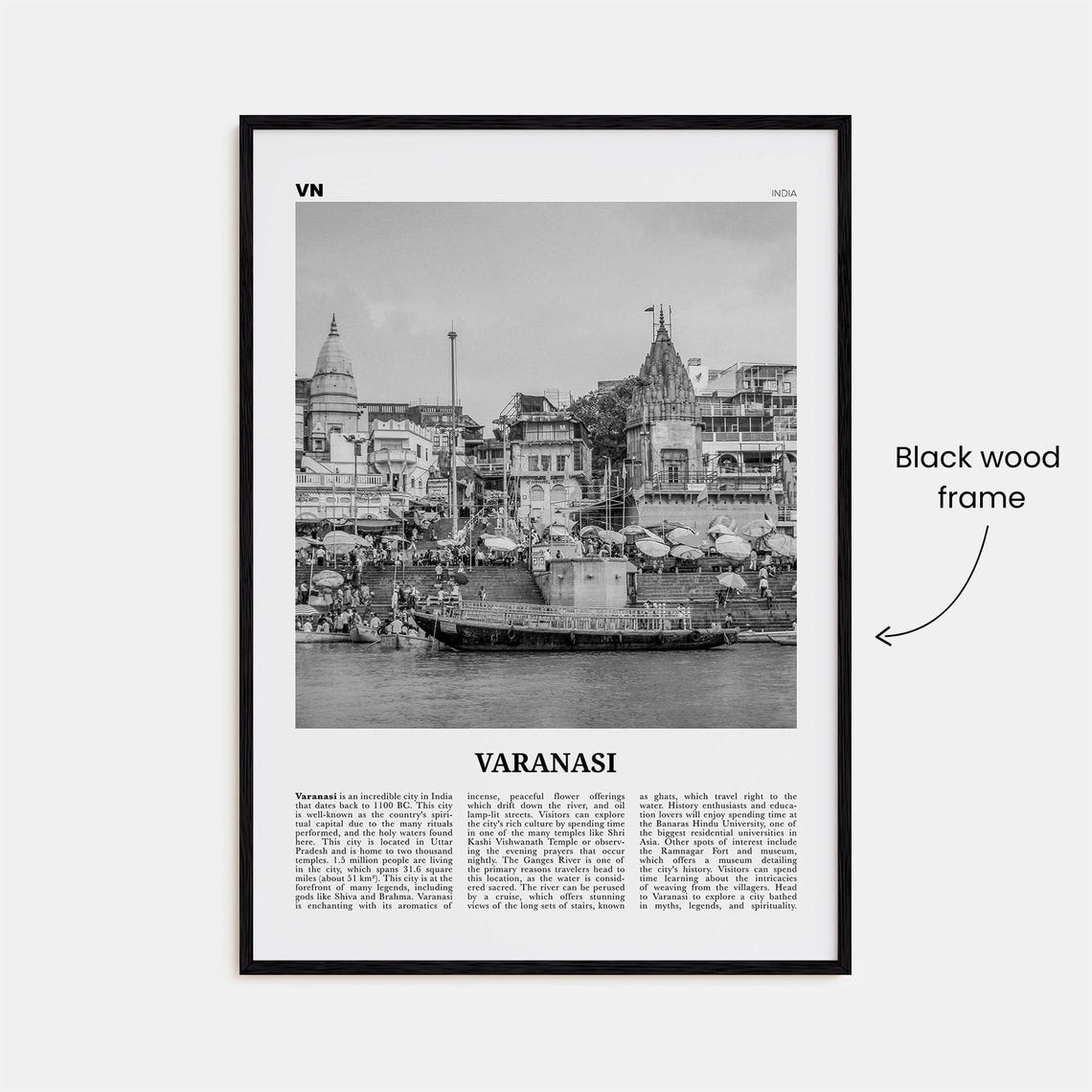 Varanasi Black And White Travel Poster, India Map - Image 3