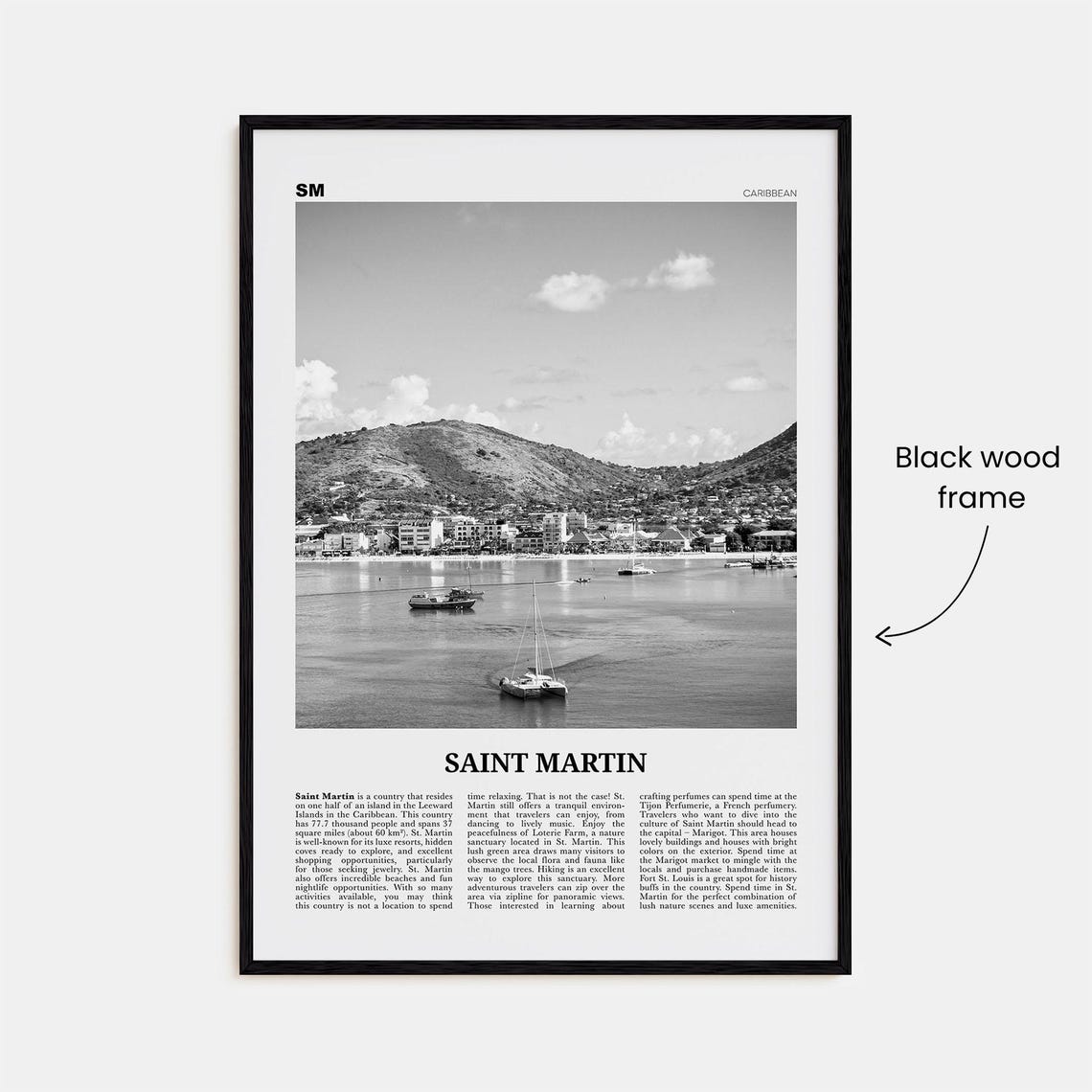 Saint Martin Black And White Art Print, Caribbean - Image 3