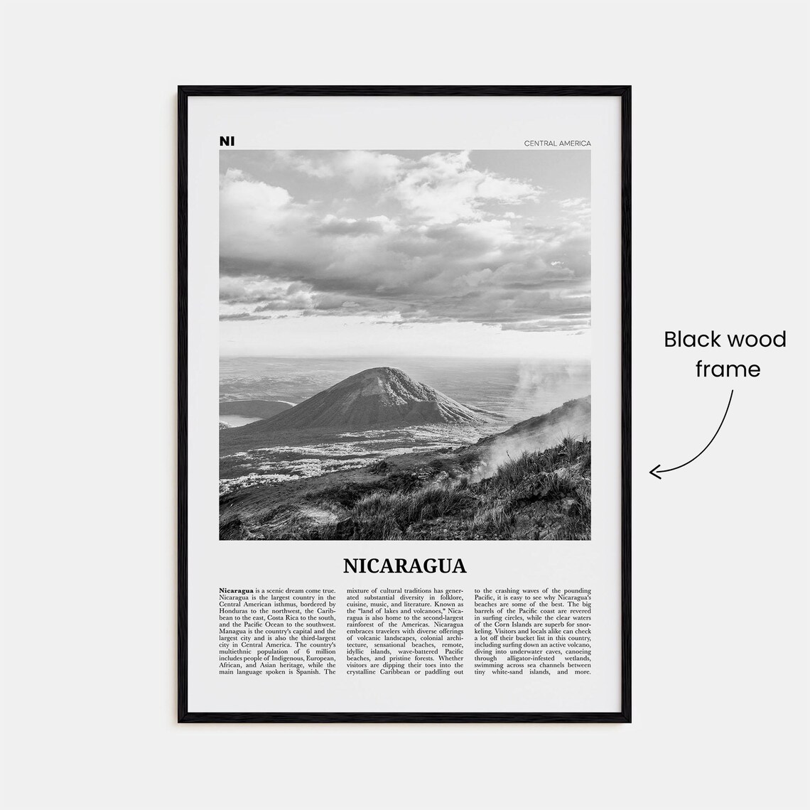 Nicaragua Black-and-White Travel Poster, Managua - Image 3