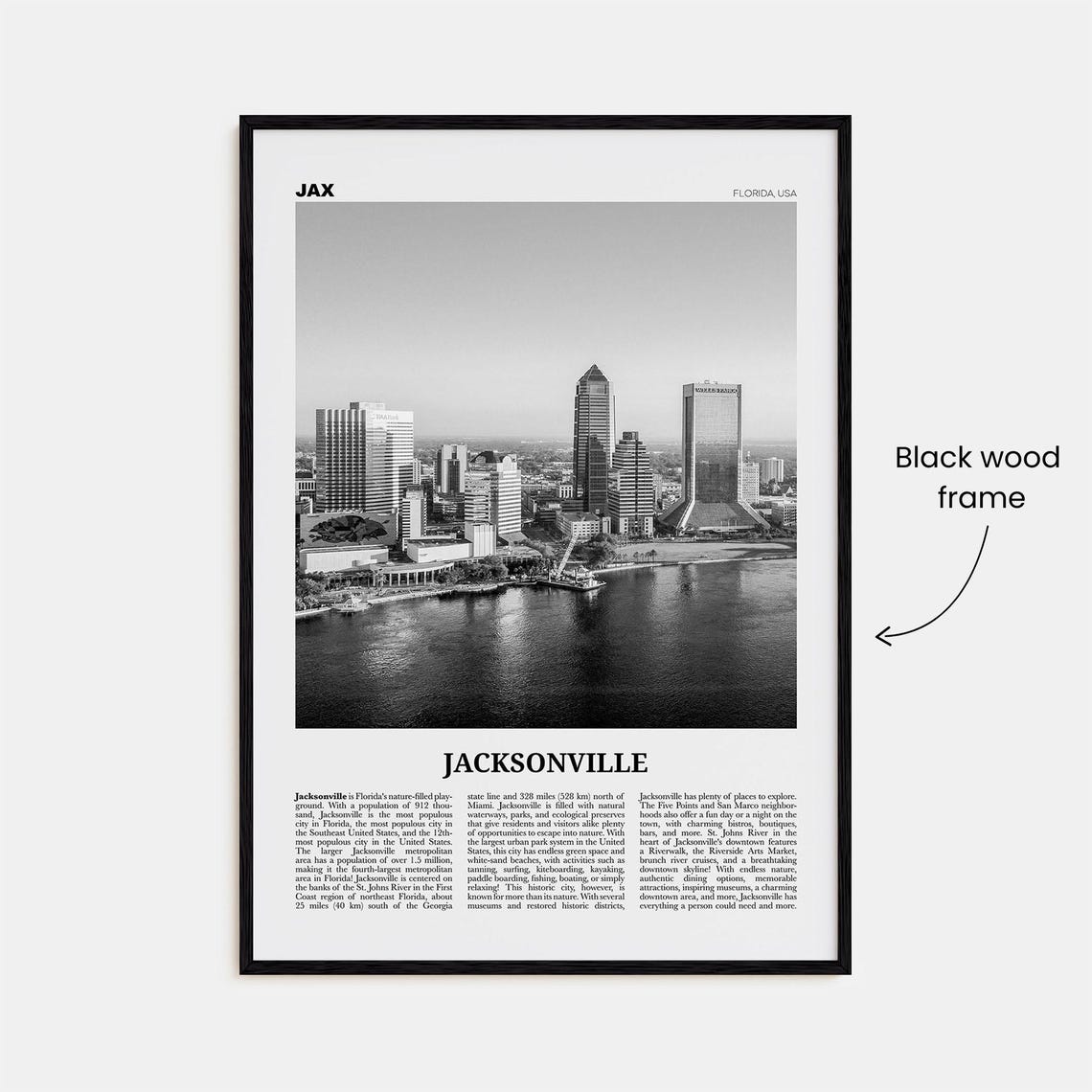 Jacksonville Print Black And White No 1 Jacksonville Wall Art Jacksonville Poster North Carolina Usa United States North America - Image 3
