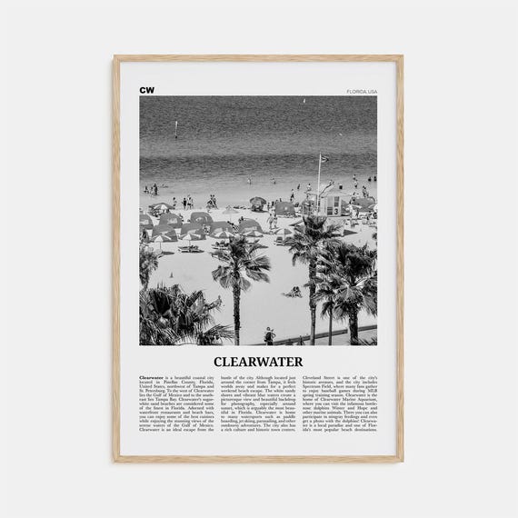 Clearwater Black and White Travel Poster, Florida