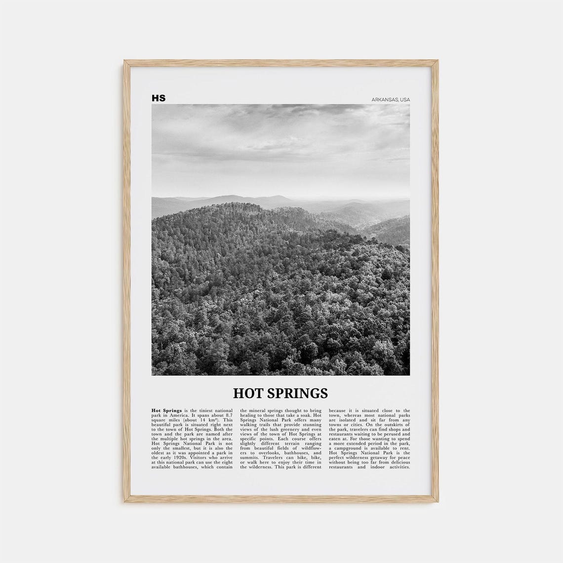 Hot Springs Black and White Travel Poster, Arkansas