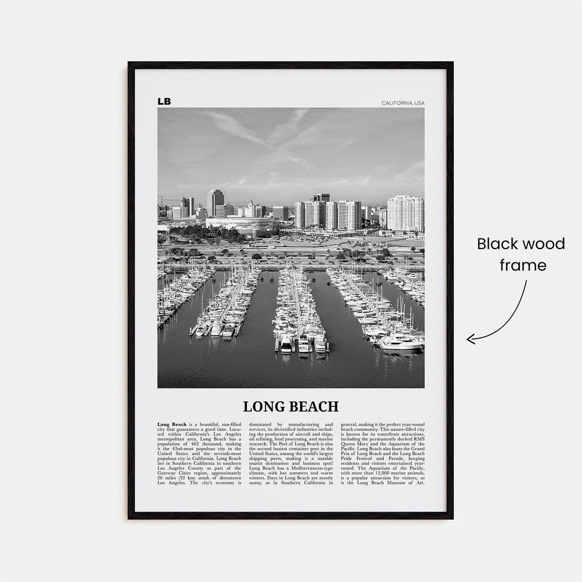Long Beach Black And White Travel Poster, USA - Image 3