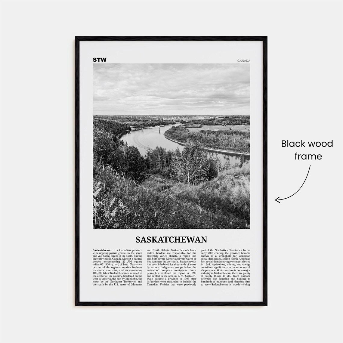 Saskatchewan Black and White Travel Poster Print - Image 3