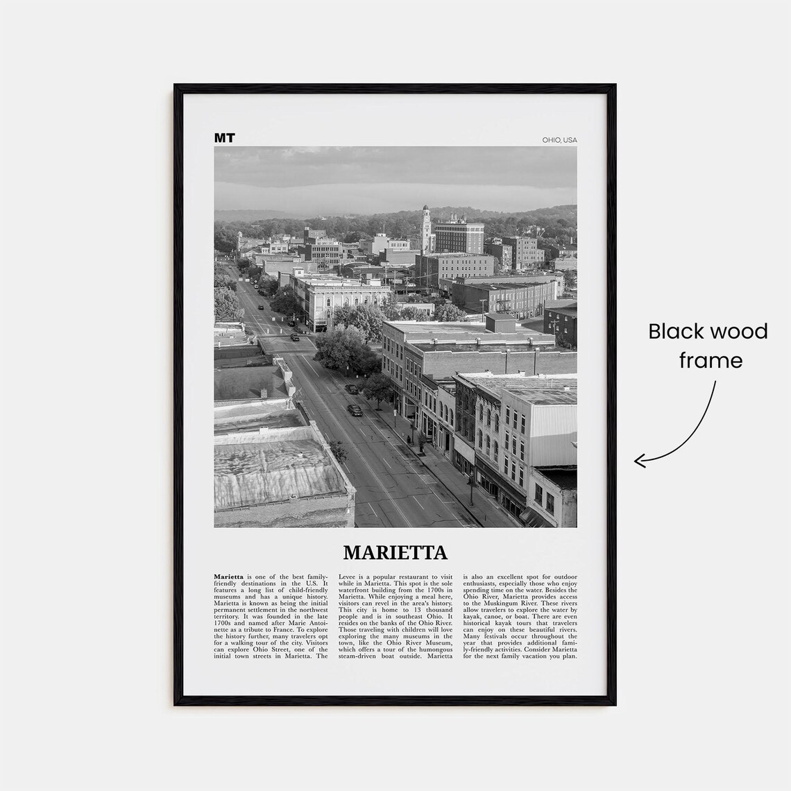Marietta Ohio Map, Black and White Travel Poster - Image 3