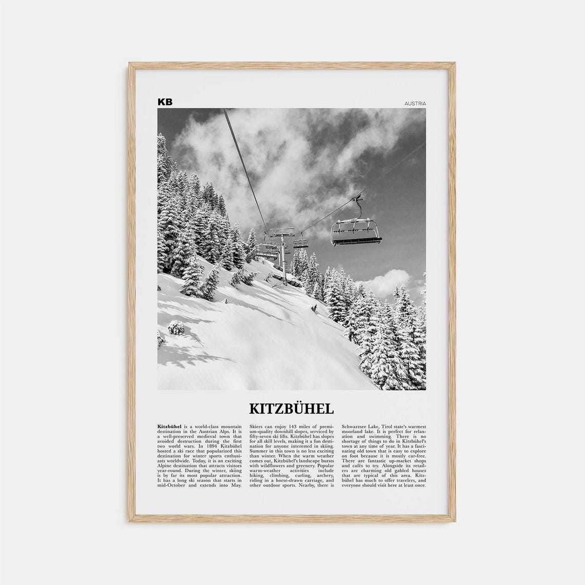 Kitzbühel Black and White Art Print, Tyrol Austria